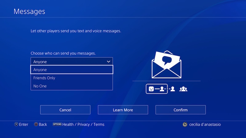 PlayStation’s message privacy settings